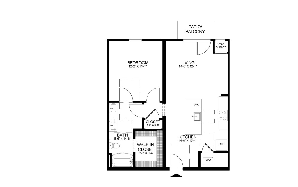 Floorplan of a 1 Bed Apartment Home