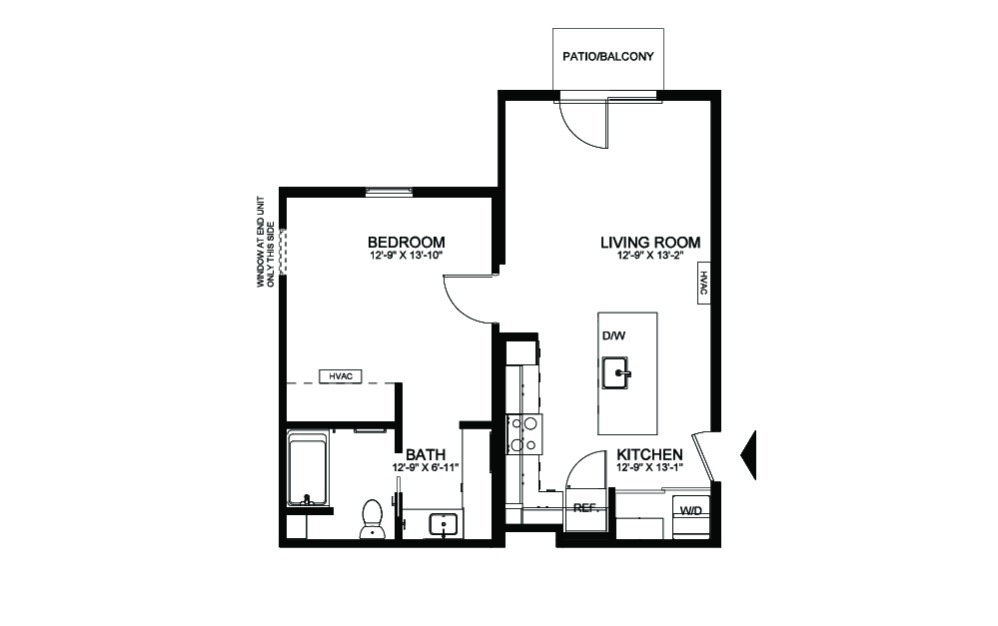 Floorplan of a 1 Bed Apartment Home