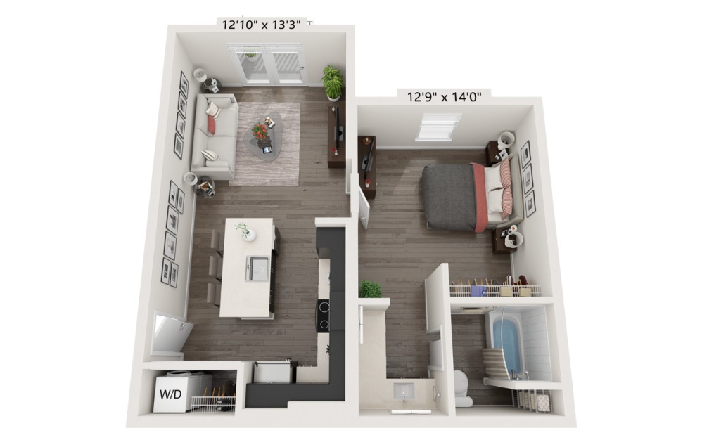 Floorplan of a 1 Bed Apartment Home in 3D