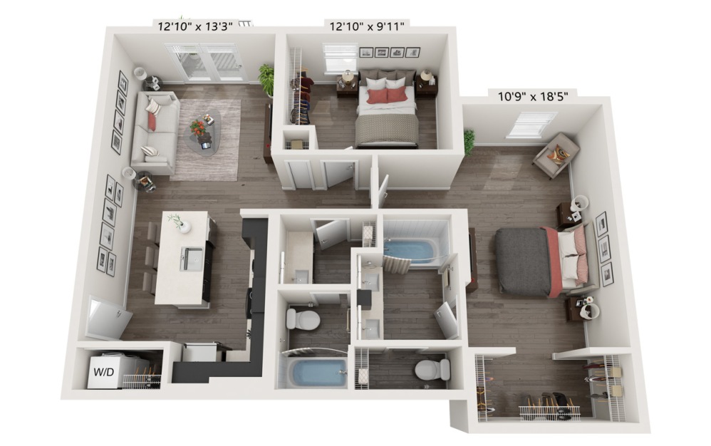 Floorplan of a 2 Bed Apartment Home in 3D