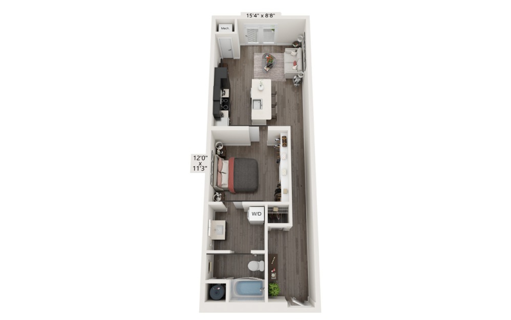 Floorplan of a Studio Apartment Home in 3D
