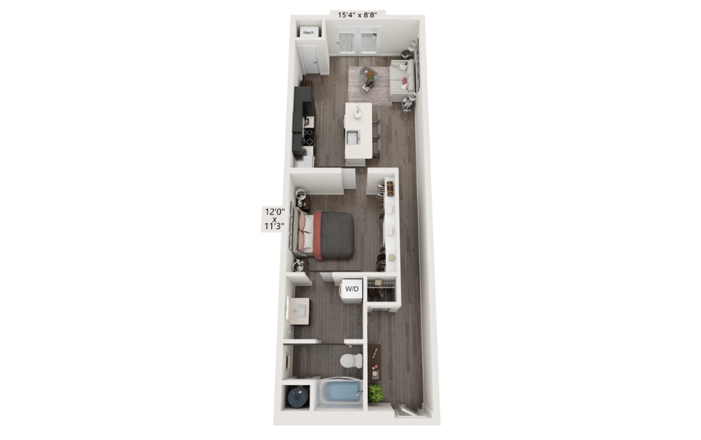Studios - Studio floorplan layout with 1 bathroom and 545 - 736 square feet (Layout 1
)