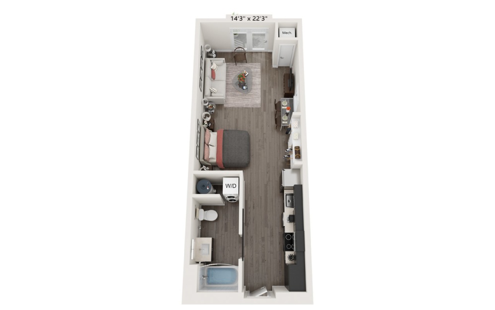 Studios - Studio floorplan layout with 1 bathroom and 545 - 736 square feet (Layout 2)