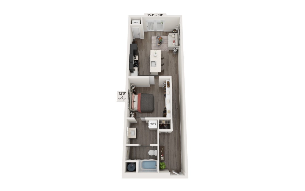 S2 - Studio floorplan layout with 1 bath and 560 square feet.